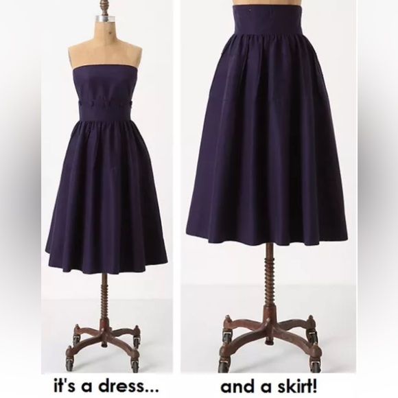 Maeve by Anthropologie Button Two Piece Cotton/Silk Dress in Navy/Purple- Size 0 - Picture 12 of 12